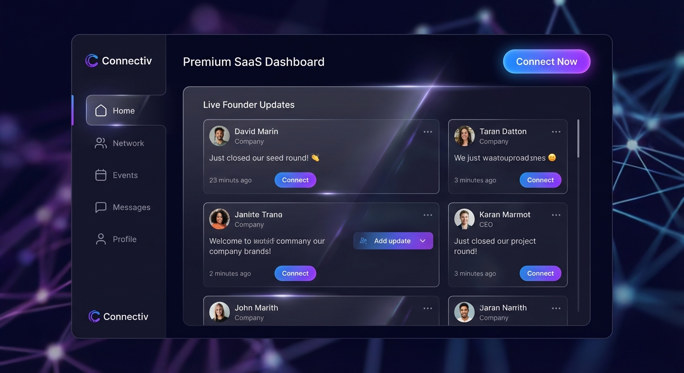 Connectiv Platform Interface - Live feed with founder connections